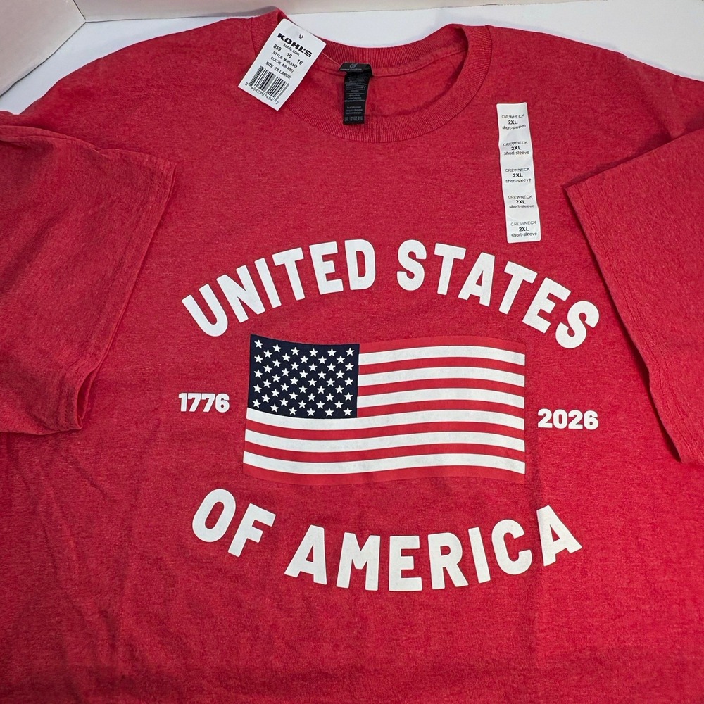 Gildan USA Flag 2026 America Graphic T Shirt Red Mens 2XL Crew Neck Short Sleeve